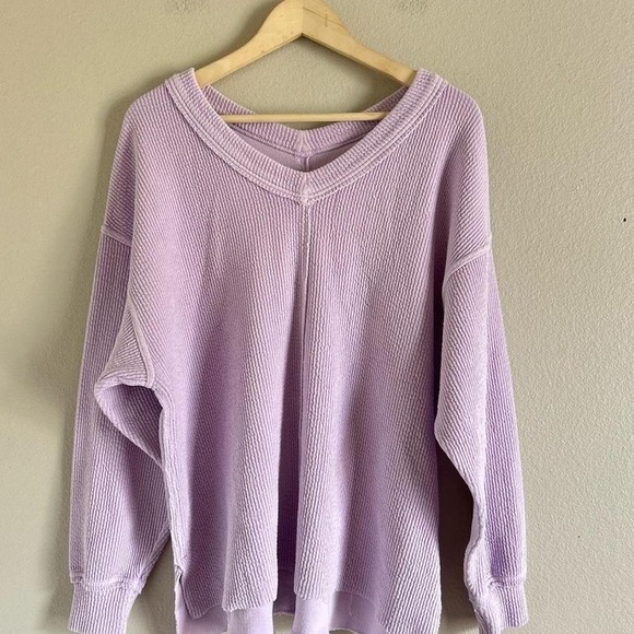 aerie Tops - Aerie purple waffle knit oversized sweatshirt Size M